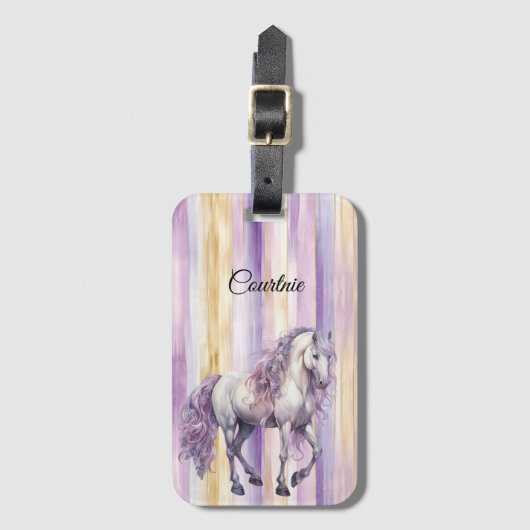 Romantisch lavendel wit paard bagagelabel (Voorkant (verticaal))