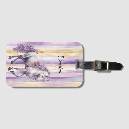 Romantisch lavendel wit paard bagagelabel (Voorkant (horizontaal))