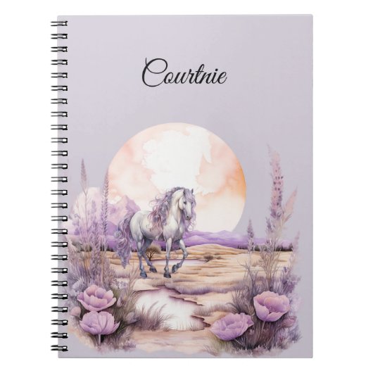 Romantisch lavendel wit paard notitieboek (Voorkant)