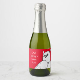 Romantisch Leuke Dierlijke Pun Uil Sparkling Wijnetiket
