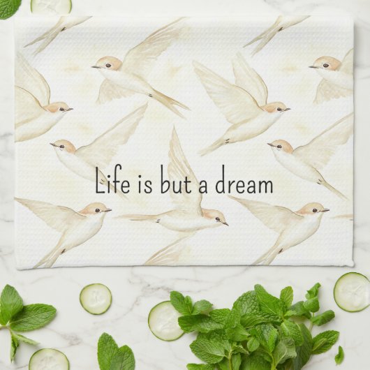 Romantisch leven is maar een droom vogels theedoek (Gevouwen)