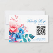 Romantisch Levendig Blauw Bloemen Huwelijk RSVP QR (Voorkant)