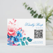 Romantisch Levendig Blauw Bloemen Huwelijk RSVP QR (Staand voorkant)