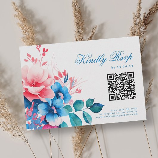 Romantisch Levendig Blauw Bloemen Huwelijk RSVP QR