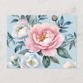 Romantisch Licht Blauw Roze Pioen Bloemen Briefkaart