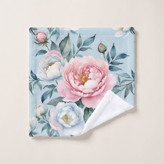 Romantisch Licht Blauw Roze Pioen Bloemen Washandje