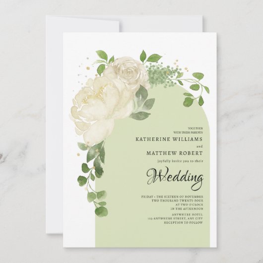 Romantisch Licht Groen Cream Rozen Boho Bloemenboo Kaart (Voorkant)