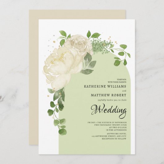 Romantisch Licht Groen Cream Rozen Boho Bloemenboo Kaart (Voorkant / Achterkant)