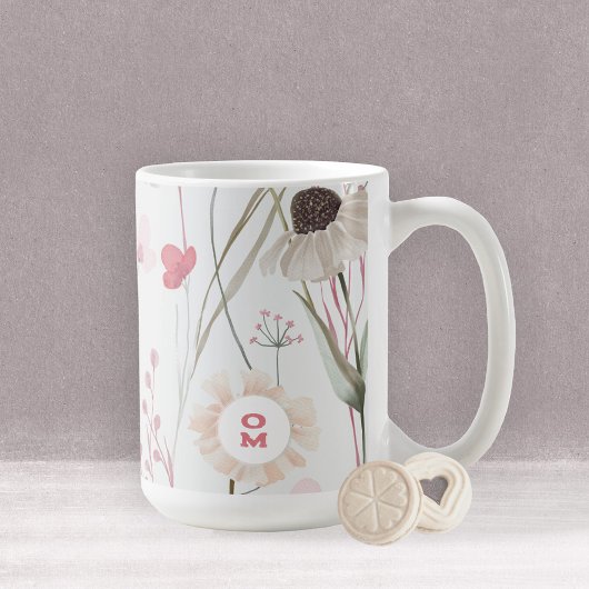 Romantisch Licht Wildbloem Monogram Roze Groen Koffiemok