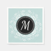 Romantisch lichtblauw Floral WreatCustom Monogram Servetten (Voorkant)