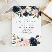 Romantisch & Lief Navy Blush Bloemen Verjaardagsfe Kaart