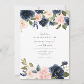 Romantisch & Lief Navy Blush Bloementuin Bruiloft Kaart (Voorkant)