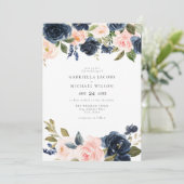 Romantisch & Lief Navy Blush Bloementuin Bruiloft Kaart (Staand voorkant)
