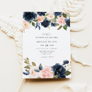Romantisch & Lief Navy Blush Bloementuin Bruiloft Kaart