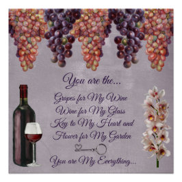 Romantisch liefdesgedicht in paars w / druiven perfect poster