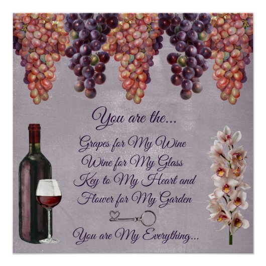 Romantisch liefdesgedicht in paars w / druiven perfect poster (Voorkant)