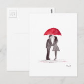 Romantisch liefdeskoppel met rode paraplu-waterver briefkaart (Voorkant / Achterkant)