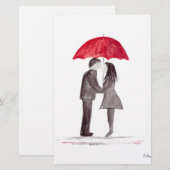 Romantisch liefdeskoppel met rode paraplu-waterver briefpapier (Voorkant / Achterkant)