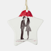 Romantisch liefdeskoppel met rode paraplu-waterver keramisch ornament (Rechts)