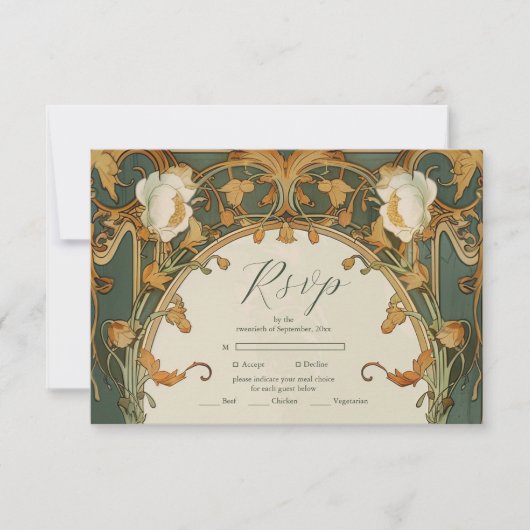 Romantisch Lijst groen bruiloft RSVP Kaartje (Voorkant)