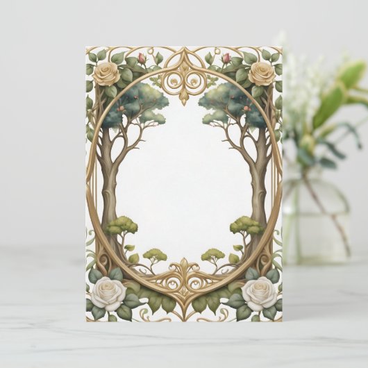 Romantisch lijst met bomen en rozen voor een bruil kaart (Staand voorkant)