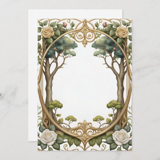 Romantisch lijst met bomen en rozen voor een bruil kaart (Voorkant / Achterkant)