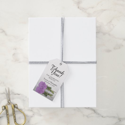 Romantisch Lila Paars Roos Weddenschap Bedankt Cadeaulabel (Met Touw)