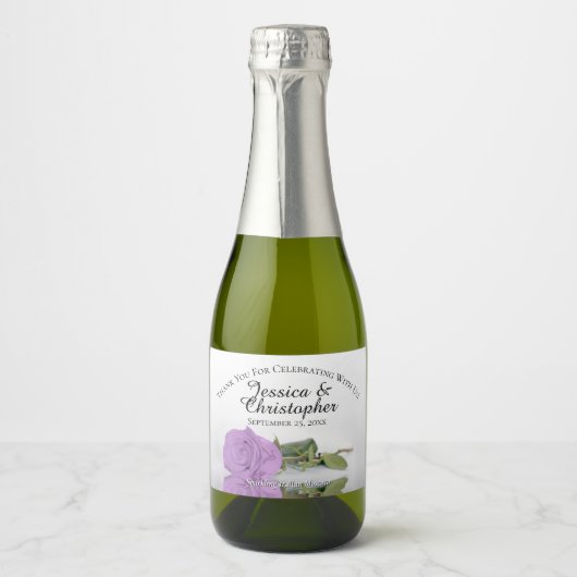 Romantisch Lila Paars Roos Weddenschap Bedankt Min Sparkling Wijnetiket (Voorkant)