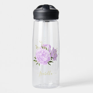 romantisch lila paarse bloemen groen bruiloft waterfles