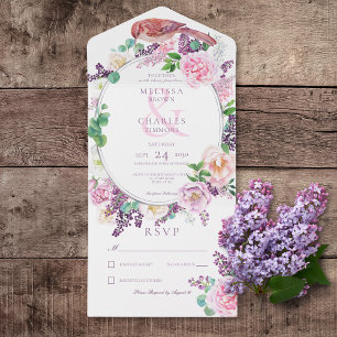 Romantisch Lila & Roze Bloemen Ovaal Lijst Geen Di All In One Uitnodiging