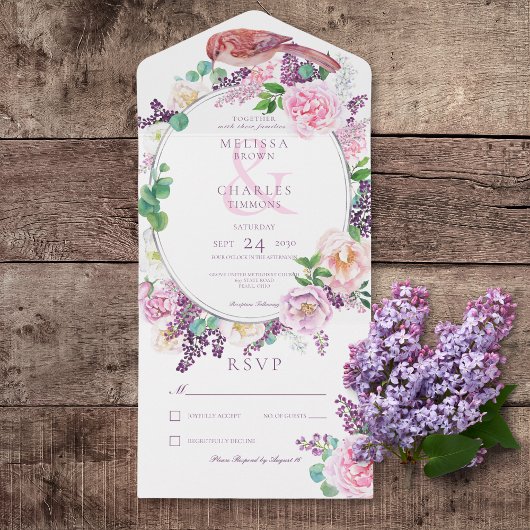 Romantisch Lila & Roze Bloemen Ovaal Lijst Geen Di All In One Uitnodiging