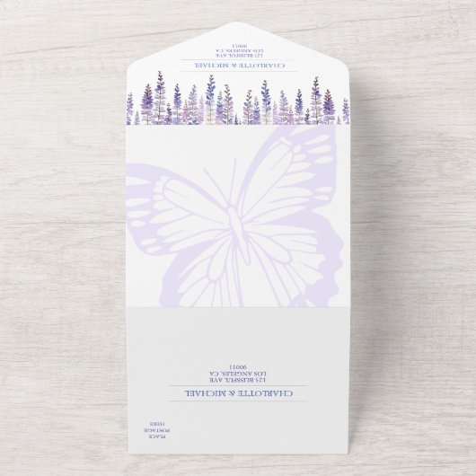 Romantisch Lila Wisteria Sprookje Bos Bruiloft All In One Uitnodiging (Buitenkant)