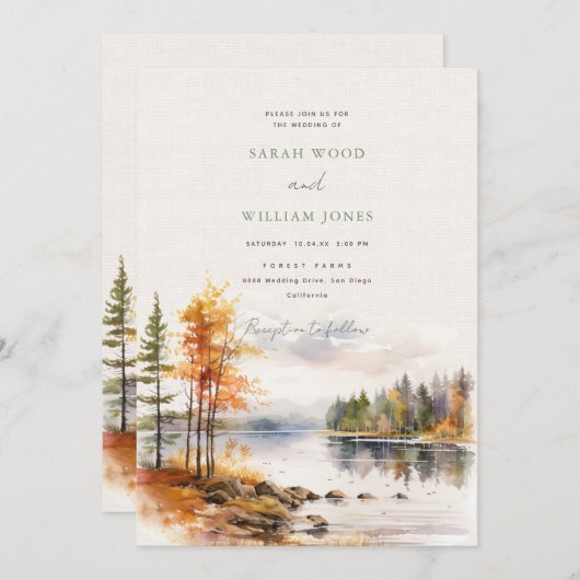 Romantisch linnen herfst meer Bruiloft Kaart (Voorkant / Achterkant)