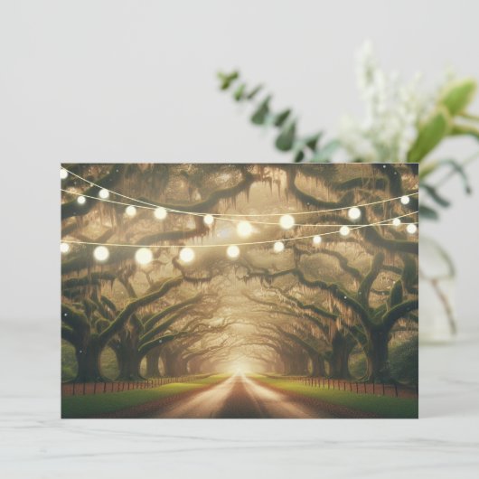 Romantisch Live Oak Canopy String Lit Wedding Kaart (Staand voorkant)
