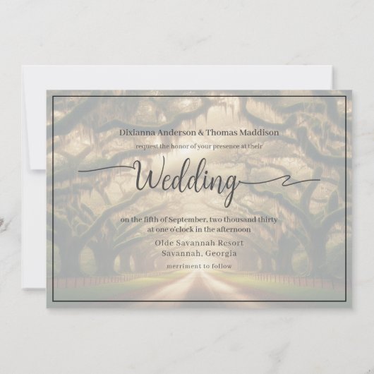 Romantisch Live Oak Canopy String Lit Wedding Kaart (Achterkant)