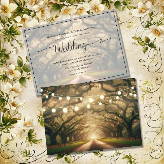 Romantisch Live Oak Canopy String Lit Wedding Kaart