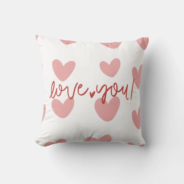 Romantisch "Love You" Roze Harten Gingham Patroon  Kussen (Voorkant)