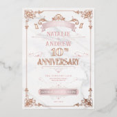 Romantisch Luxe Roos Goud Marmeren Folie Jubileum Folie Uitnodiging (Voorkant)