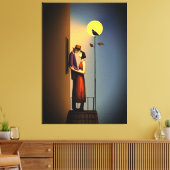 Romantisch Maanlicht Balkon –  Noir Love Canvas Afdruk (Insitu (Woonkamer))