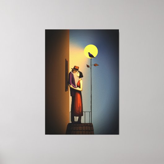 Romantisch Maanlicht Balkon –  Noir Love Canvas Afdruk (Voorkant)