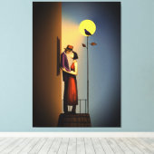 Romantisch Maanlicht Balkon –  Noir Love Canvas Afdruk (Insitu (Houten vloer))