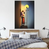 Romantisch Maanlicht Balkon –  Noir Love Canvas Afdruk (Insitu (Slaapkamer))