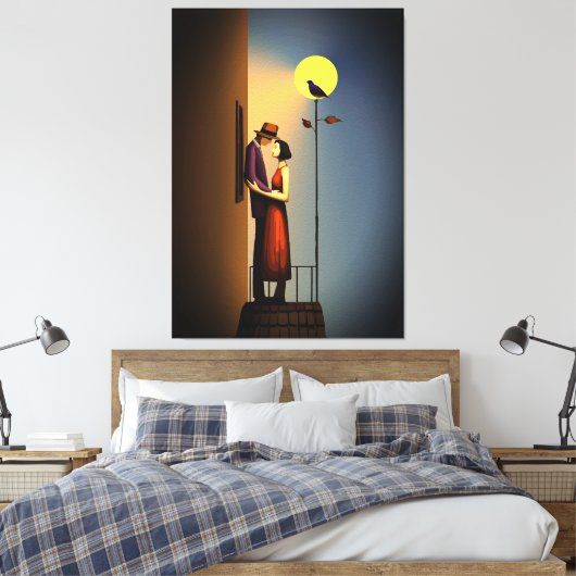Romantisch Maanlicht Balkon –  Noir Love Canvas Afdruk (Insitu (Slaapkamer))