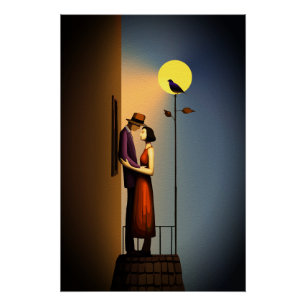 Romantisch Maanlicht Balkon –  Noir Love Perfect Poster