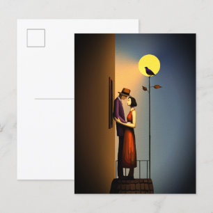 Romantisch Maanlicht Balkon – Vintage Noir Liefde Briefkaart