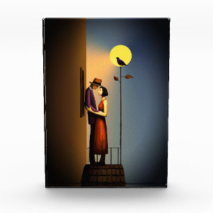 Romantisch Maanlicht Balkon – Vintage Noir Liefde Fotoblokken