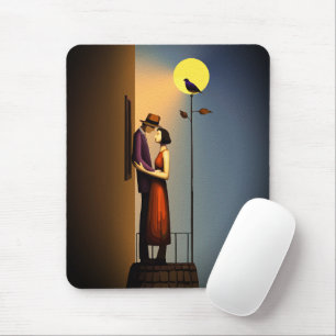 Romantisch Maanlicht Balkon – Vintage Noir Liefde Muismat