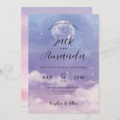 Romantisch maanlicht Waterverf huwelijksuitnodigin Kaart (Voorkant / Achterkant)