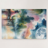 Romantisch maanlicht waterverf nachtscene legpuzzel (Horizontaal)