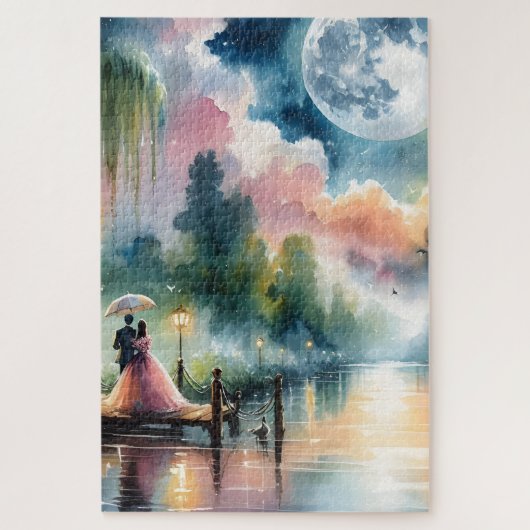 Romantisch maanlicht waterverf nachtscene legpuzzel (Verticaal)